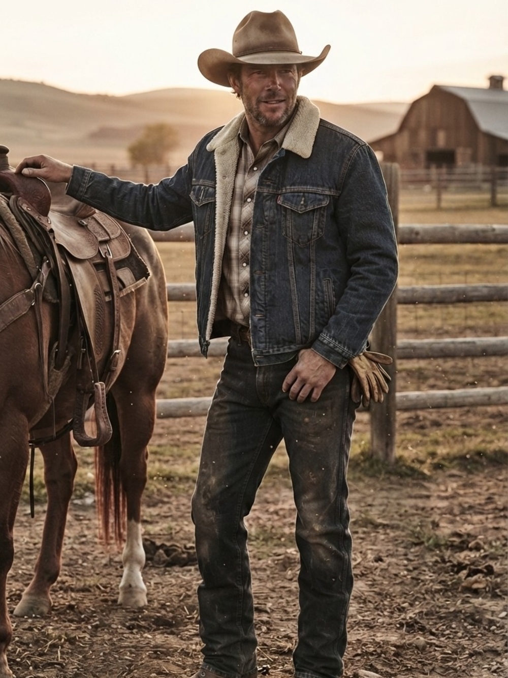 Levi's Dark Blue Denim Jacket with Cream Sherpa Collar